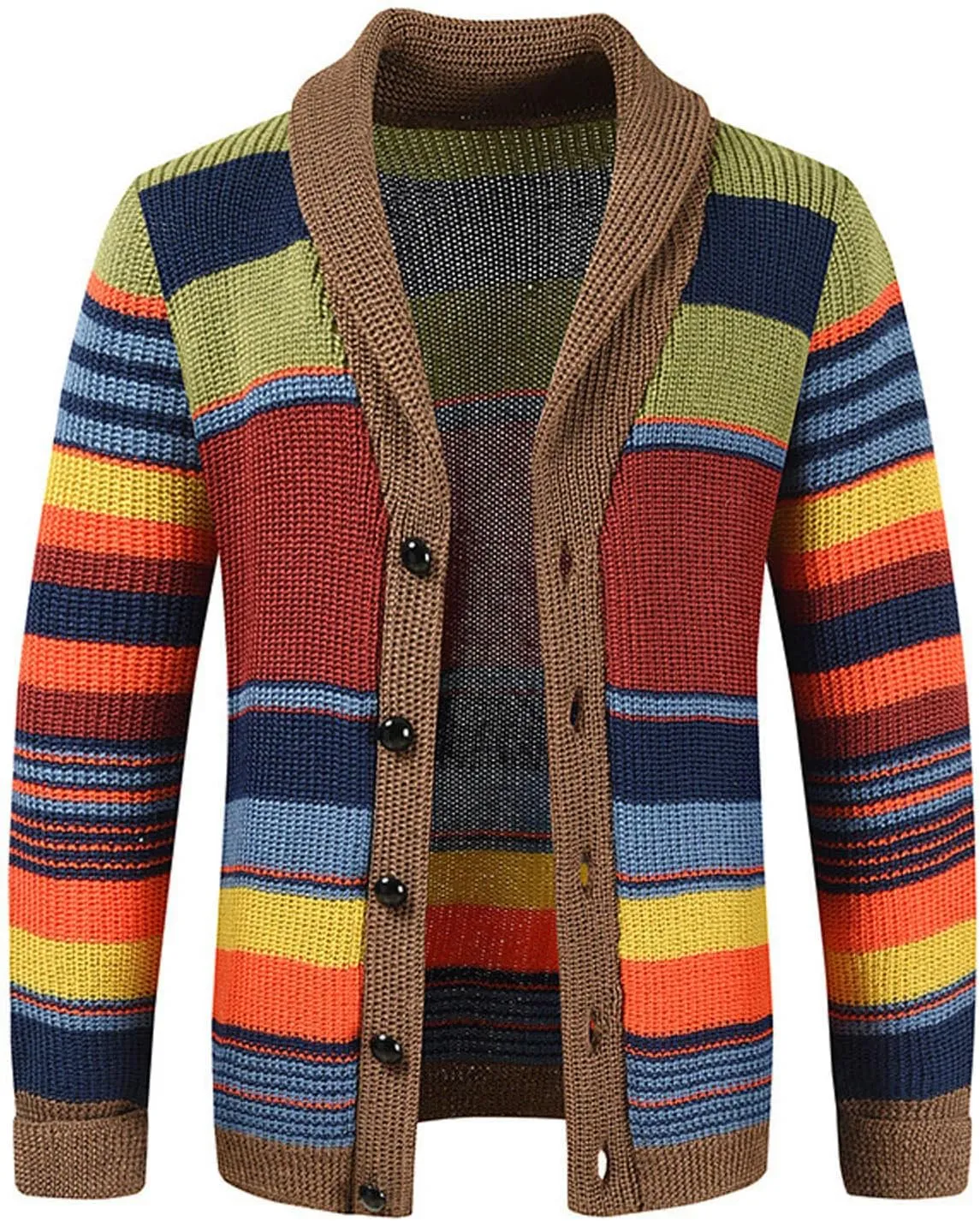 Sinzelimin Men's Sweater Cardigans, Ugly Christmas Sweaters Fashion Contrast Knitwear Long Sleeve Lapel Button Down Coat Tops