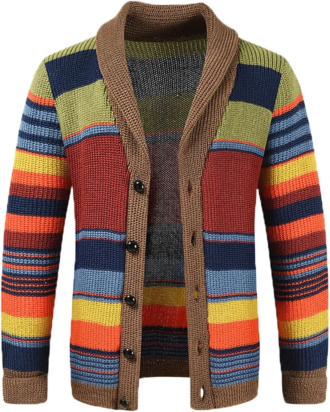 Sinzelimin Men's Sweater Cardigans, Ugly Christmas Sweaters Fashion Contrast Knitwear Long Sleeve Lapel Button Down Coat Tops