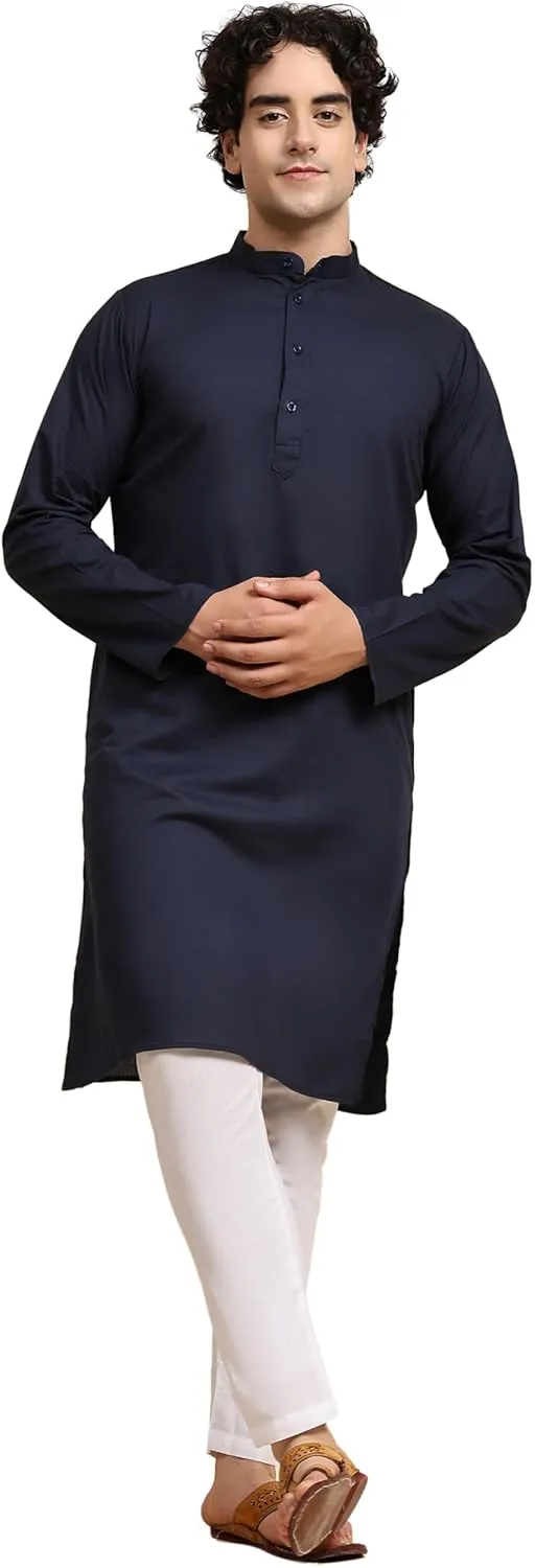 SKAVIJ Men's Pure Cotton Solid Kurta Pajama Set Mandarin Collar Daily Wear Casual Yoga Dress