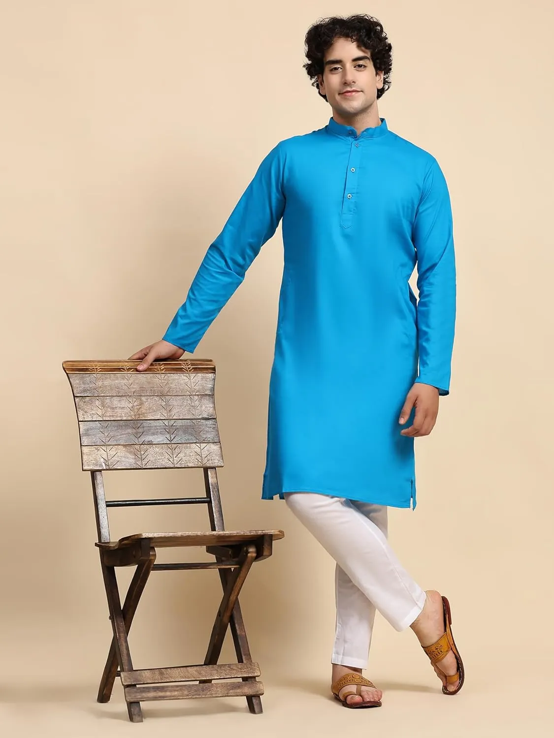 SKAVIJ Men's Pure Cotton Solid Kurta Pajama Set Mandarin Collar Daily Wear Casual Yoga Dress
