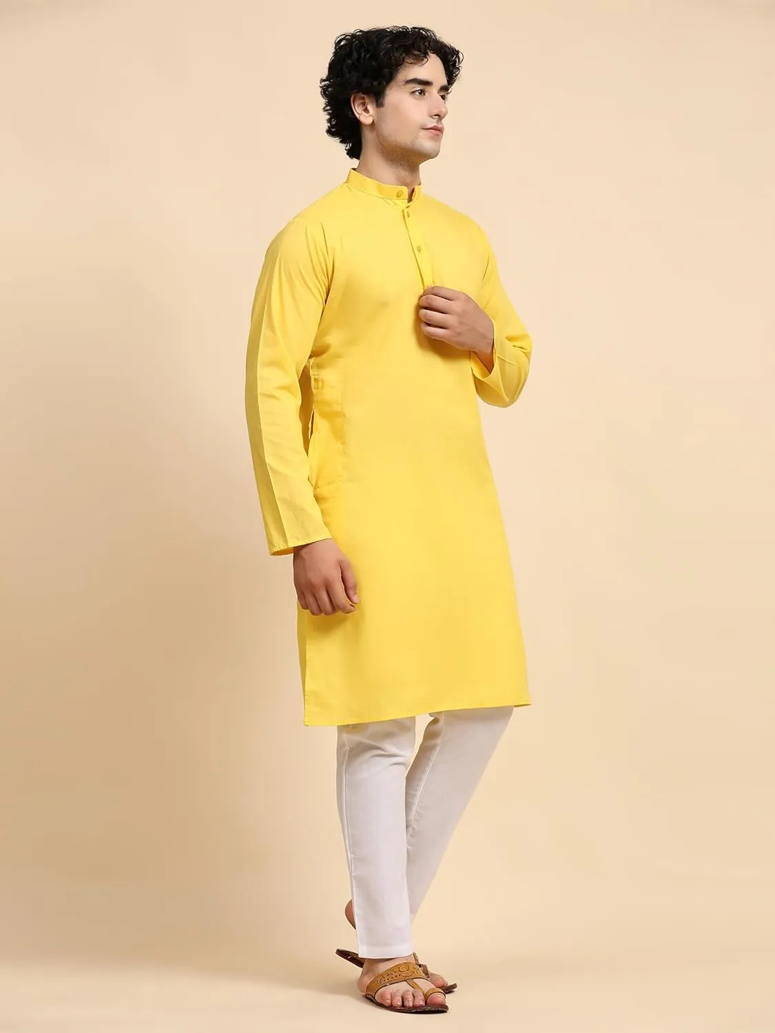 SKAVIJ Men's Pure Cotton Solid Kurta Pajama Set Mandarin Collar Daily Wear Casual Yoga Dress