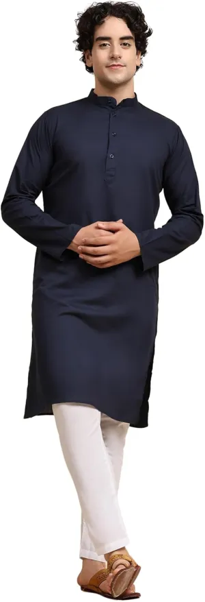 SKAVIJ Men's Pure Cotton Solid Kurta Pajama Set Mandarin Collar Daily Wear Casual Yoga Dress