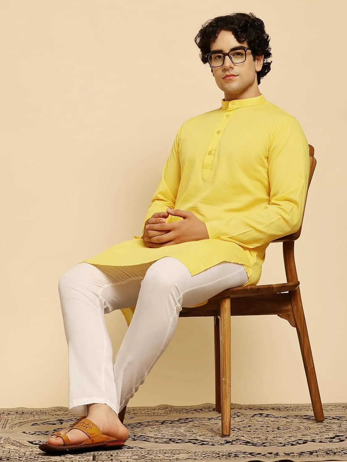 SKAVIJ Men's Pure Cotton Solid Kurta Pajama Set Mandarin Collar Daily Wear Casual Yoga Dress