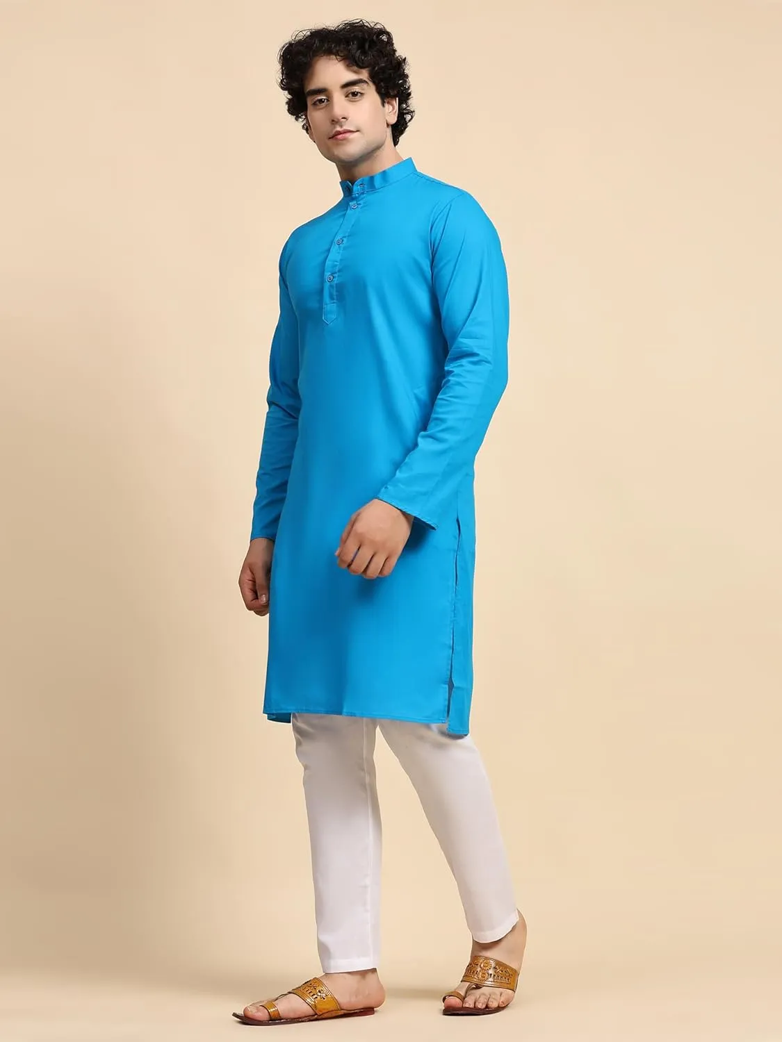 SKAVIJ Men's Pure Cotton Solid Kurta Pajama Set Mandarin Collar Daily Wear Casual Yoga Dress