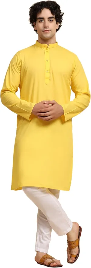 SKAVIJ Men's Pure Cotton Solid Kurta Pajama Set Mandarin Collar Daily Wear Casual Yoga Dress