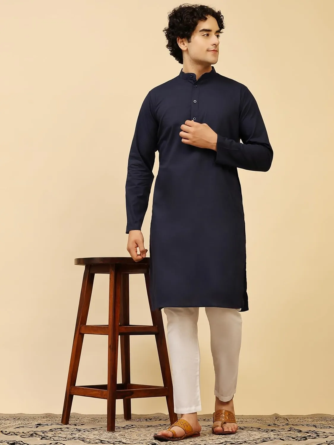 SKAVIJ Men's Pure Cotton Solid Kurta Pajama Set Mandarin Collar Daily Wear Casual Yoga Dress