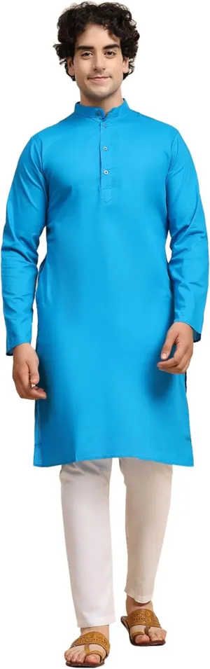 SKAVIJ Men's Pure Cotton Solid Kurta Pajama Set Mandarin Collar Daily Wear Casual Yoga Dress