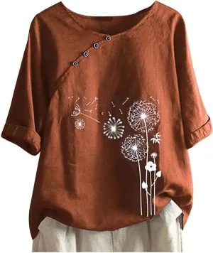 SMIDOW Womens O-Neck Loose Half Sleeve Shirts Plus Size Fashion Print Tee Shirt Blouse Casual Comfy Summer Tops Blouses