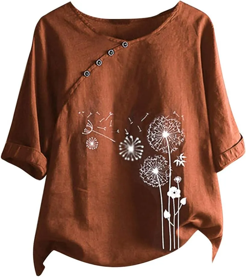 SMIDOW Womens O-Neck Loose Half Sleeve Shirts Plus Size Fashion Print Tee Shirt Blouse Casual Comfy Summer Tops Blouses