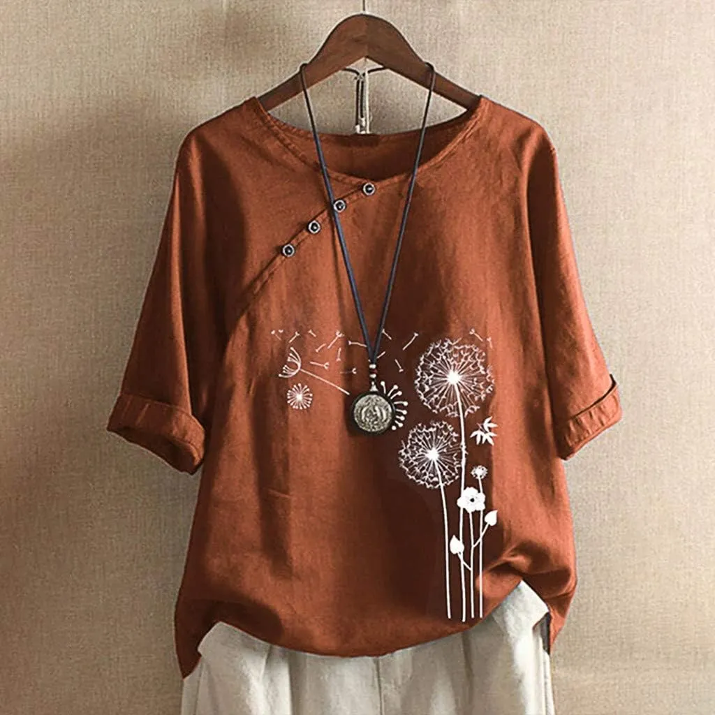 SMIDOW Womens O-Neck Loose Half Sleeve Shirts Plus Size Fashion Print Tee Shirt Blouse Casual Comfy Summer Tops Blouses