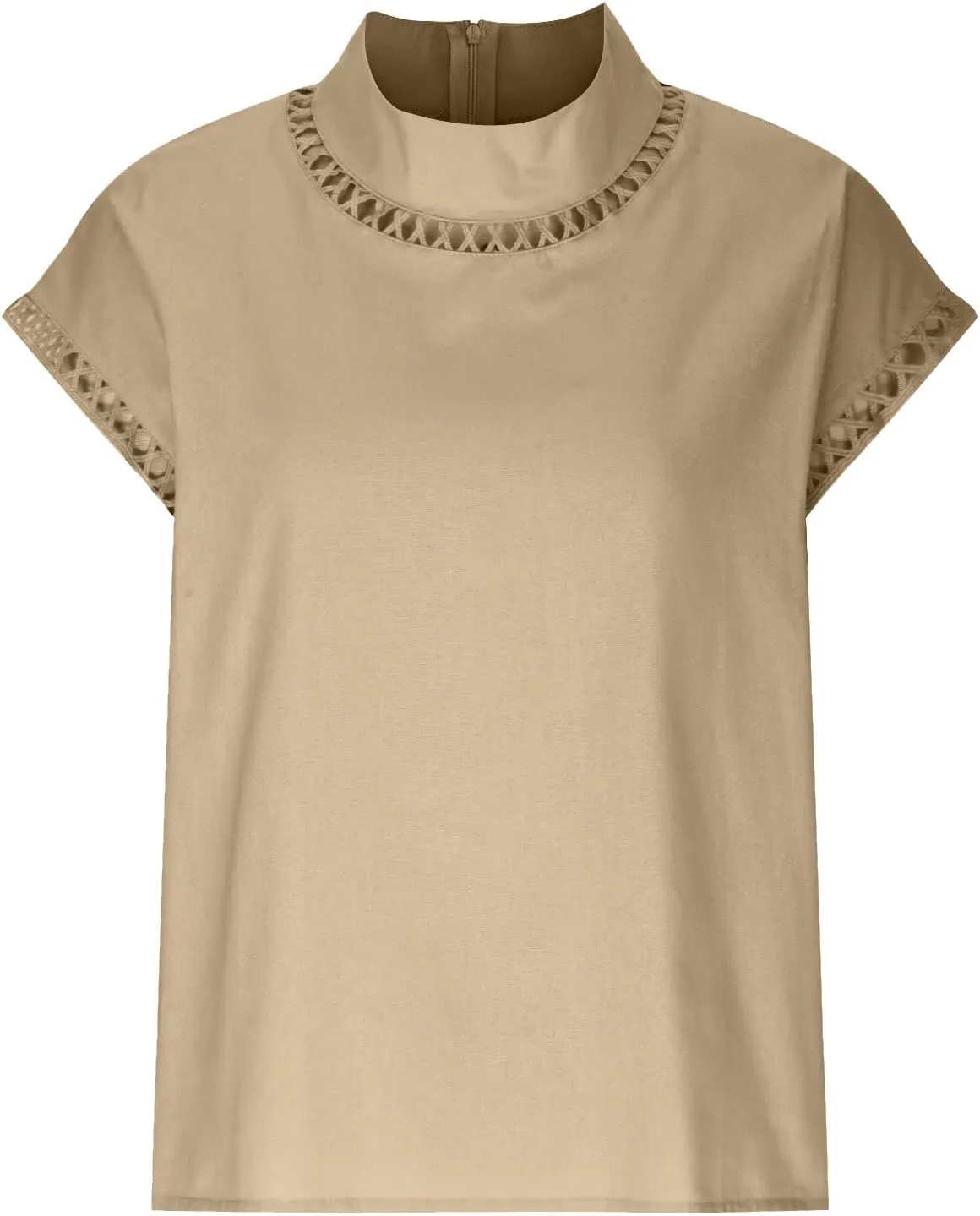 SMIDOW Womens Tops Dressy Casual Spring 2023 Fashion Casp Sleeve Linen Shirts High Neck Eyelet Summer t-Shirt Blouse