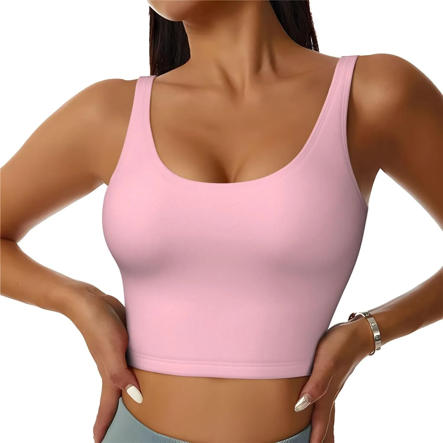 Solid Color Pink Women's Sexy Sports Vest Sleeveless Athletic Gym T-Shirts Vest U-Shaped Back Quick Dry Top