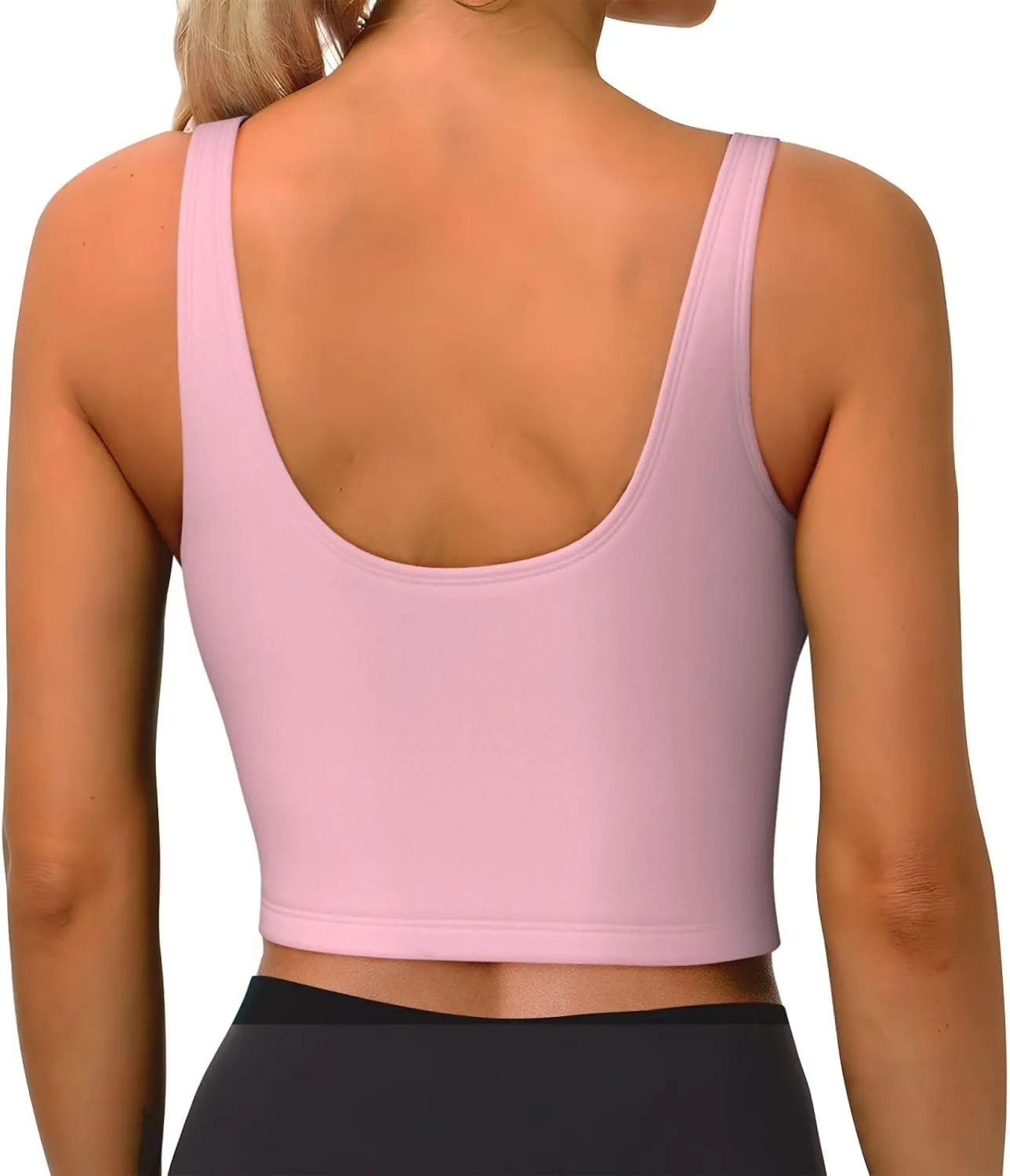 Solid Color Pink Women's Sexy Sports Vest Sleeveless Athletic Gym T-Shirts Vest U-Shaped Back Quick Dry Top