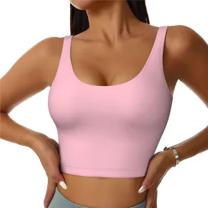 Solid Color Pink Women's Sexy Sports Vest Sleeveless Athletic Gym T-Shirts Vest U-Shaped Back Quick Dry Top