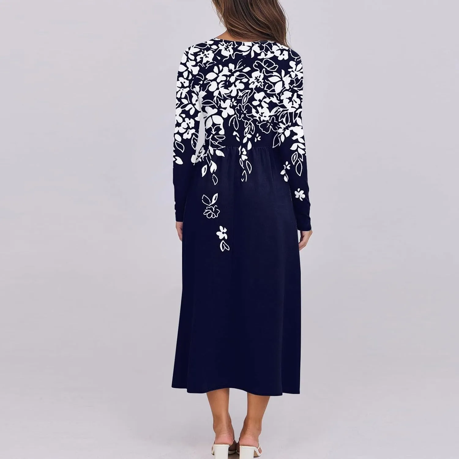 Spring Dresses for Women 2025 Midi V Neck Long Sleeve Trendy Casual Work Modest Curvy Dressy Dress