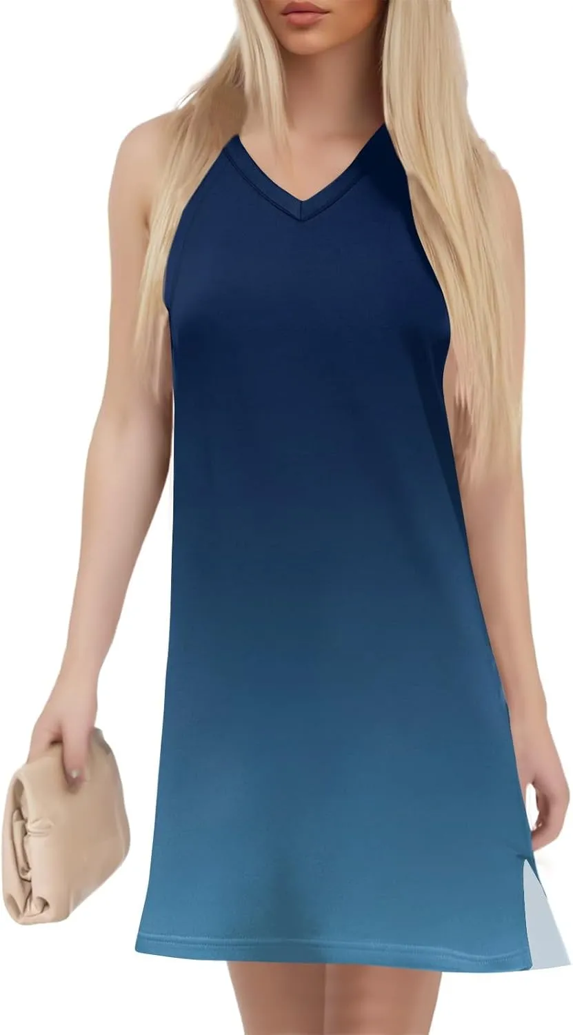 Summer Dresses for Women 2025 Beach Vacation Spring Clothes Sleeveless V Neck Printed Mini Sun Dress