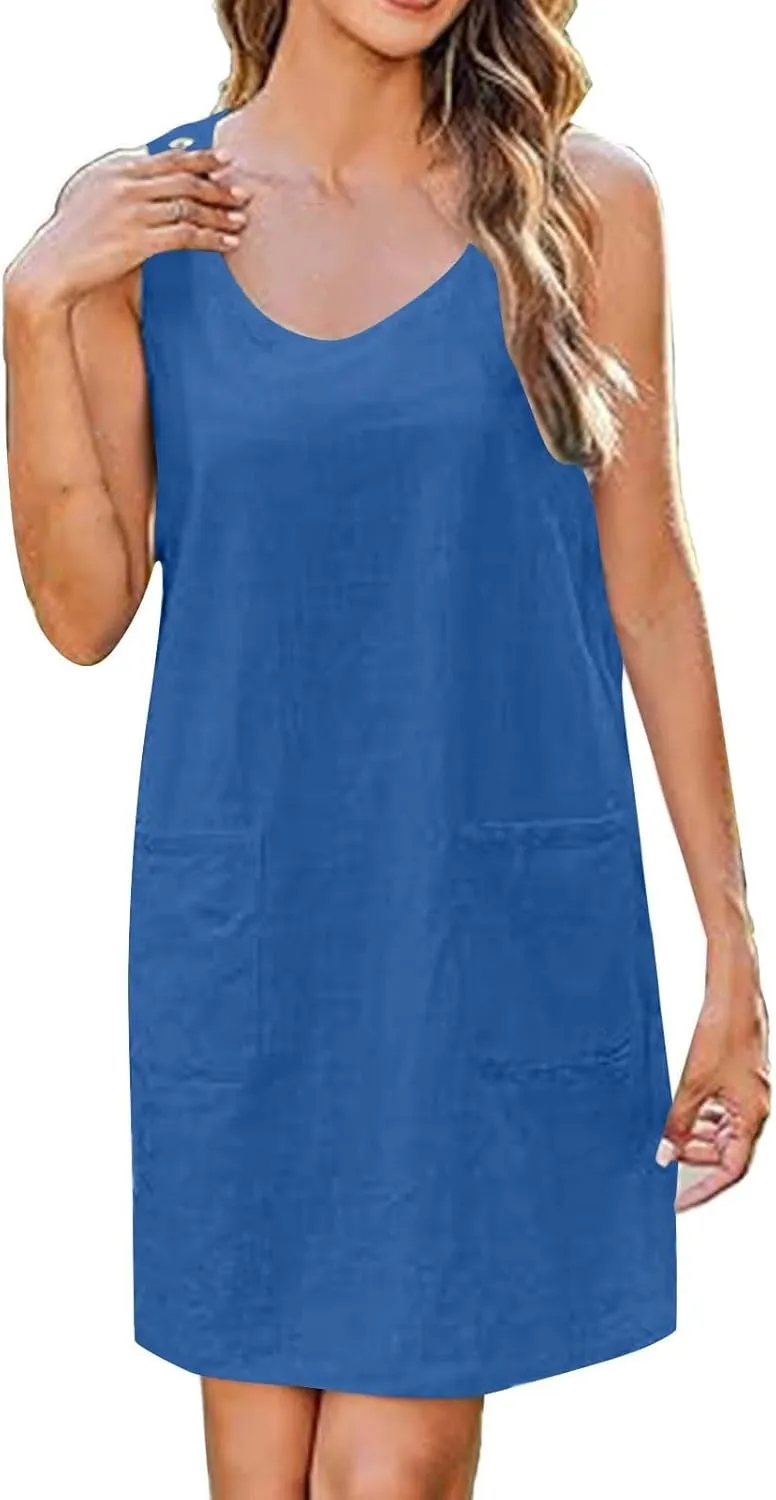 Summer Dresses for Women 2025 Casual Sleeveless Mini Shift Dress Beach Vacation Fashion Sundress with Two Pockets