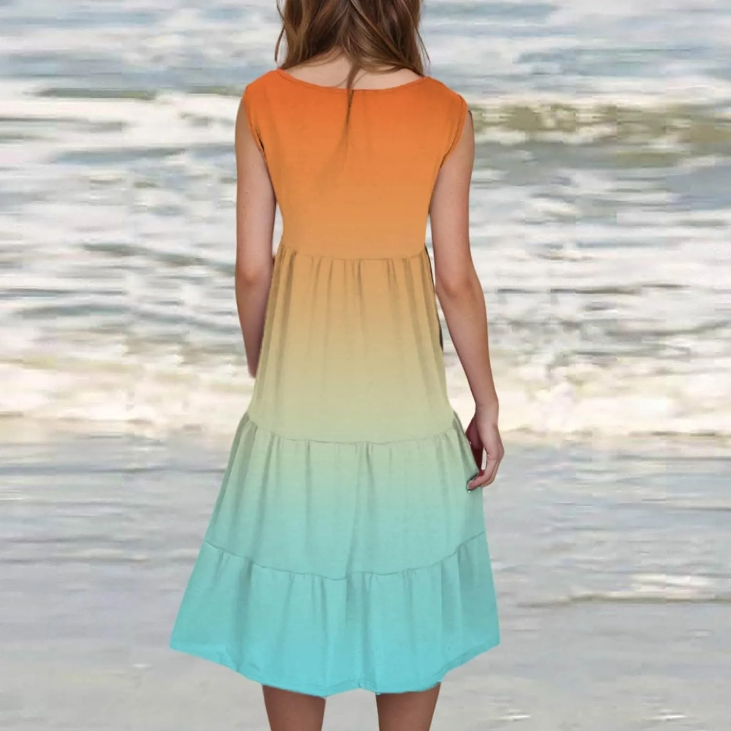 Summer Dresses for Women 2025 Crew Neck Sleeveless Midi Dress Casual Bohemian Sundresses Loose Beach Flowy Dress