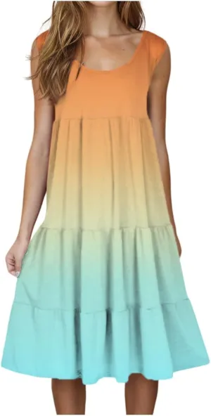 Summer Dresses for Women 2025 Crew Neck Sleeveless Midi Dress Casual Bohemian Sundresses Loose Beach Flowy Dress