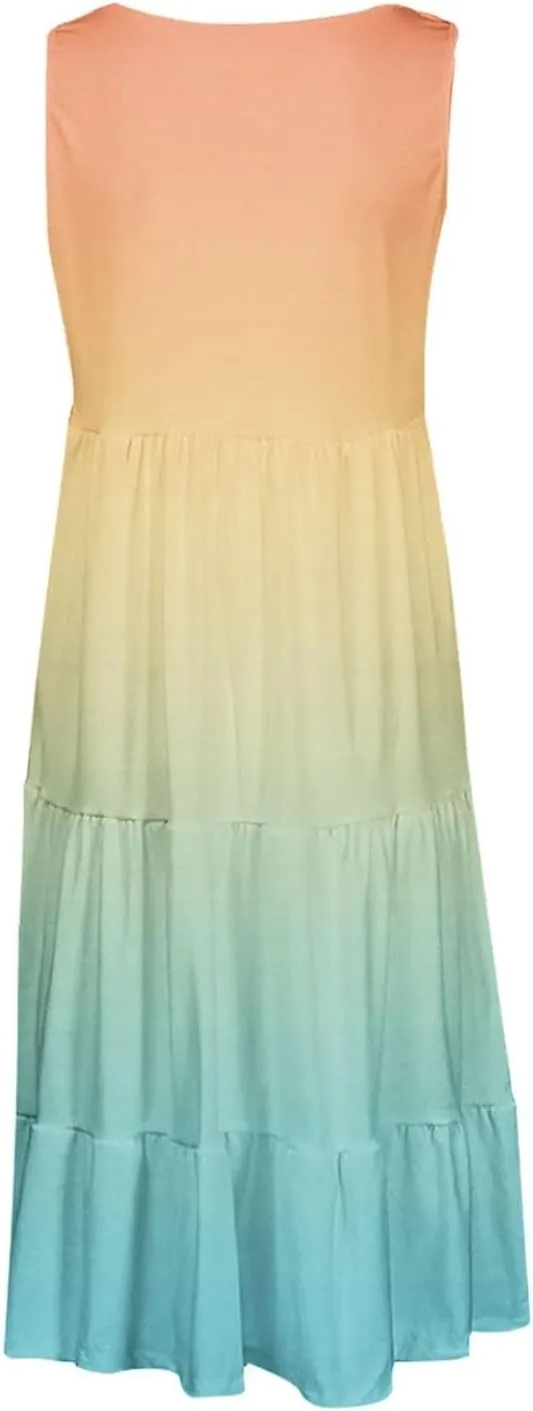 Summer Dresses for Women 2025 Crew Neck Sleeveless Midi Dress Casual Bohemian Sundresses Loose Beach Flowy Dress