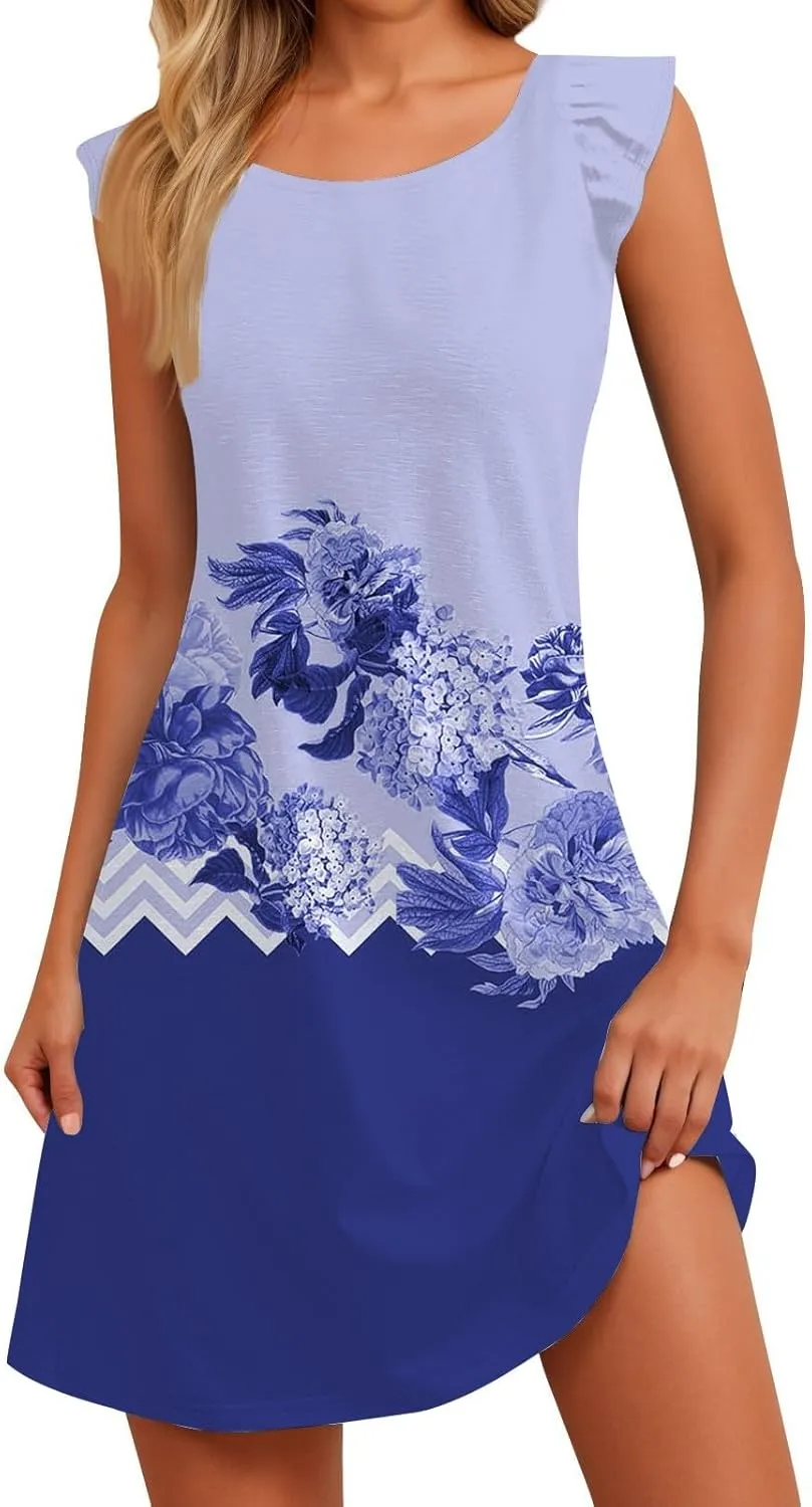 Summer Dresses for Women 2025 Sundresses Sleeveless Beach Cover Ups Spring Casual Loose Print Tank Tshirt Sun Dress