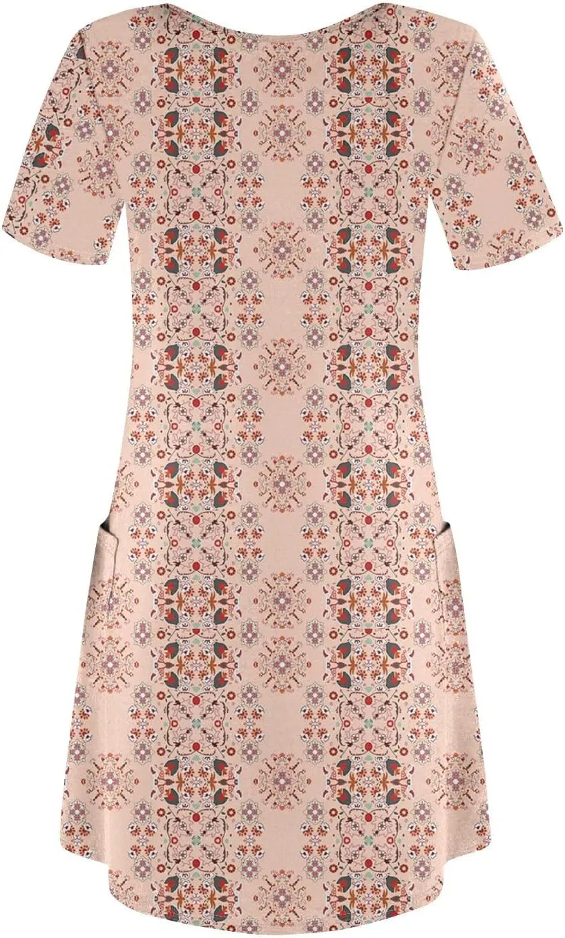 Summer Dresses for Women 2025 V-Neck Casual Print Dress Short Sleeve with Pockets Summer Bohemian Beach Dresses