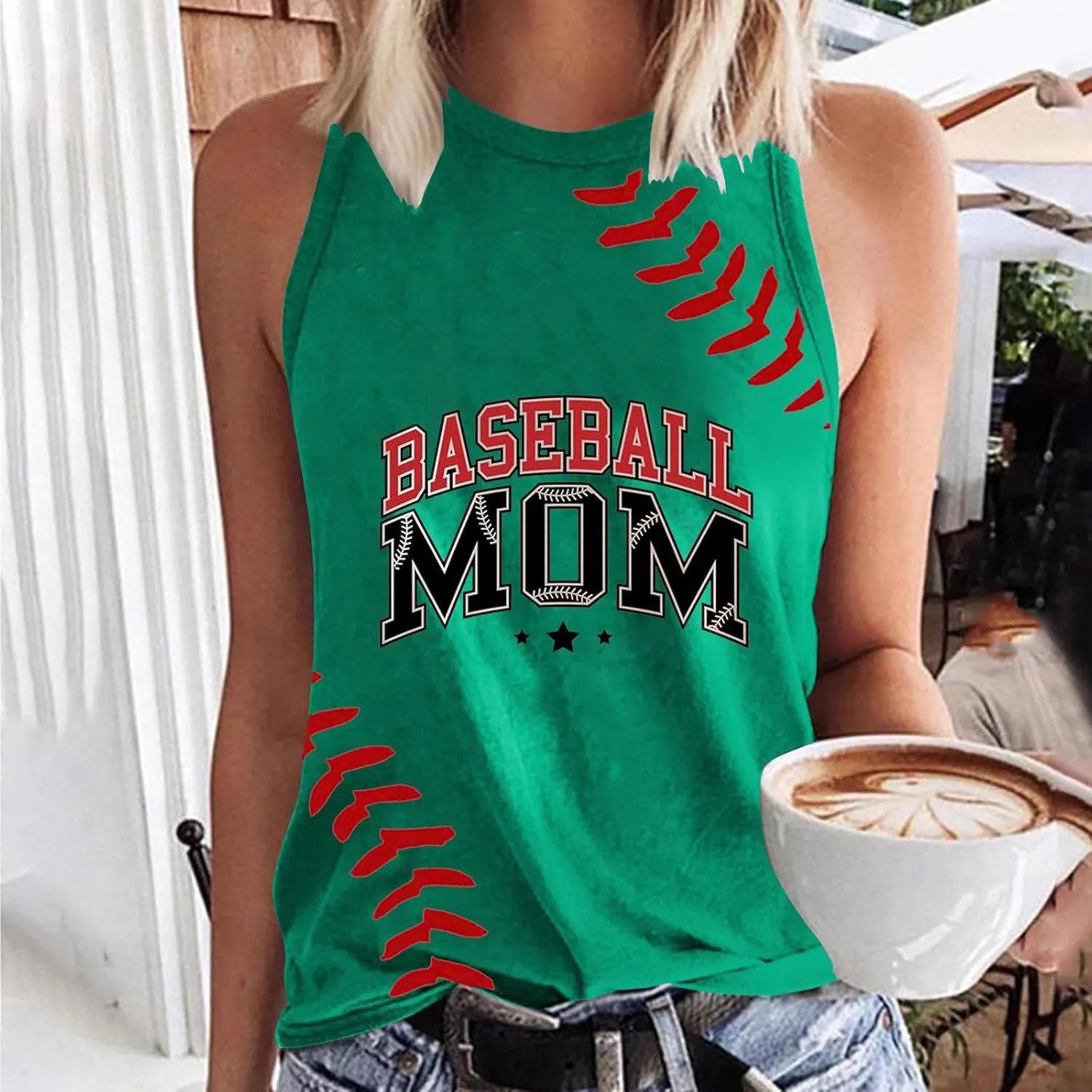 Summer Game Day Tank Tops Women Funny Baseball Mom Print Sleeveless Crewneck T-Shirts Casual Comfy Tanks Tee Shirt