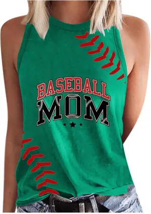 Summer Game Day Tank Tops Women Funny Baseball Mom Print Sleeveless Crewneck T-Shirts Casual Comfy Tanks Tee Shirt