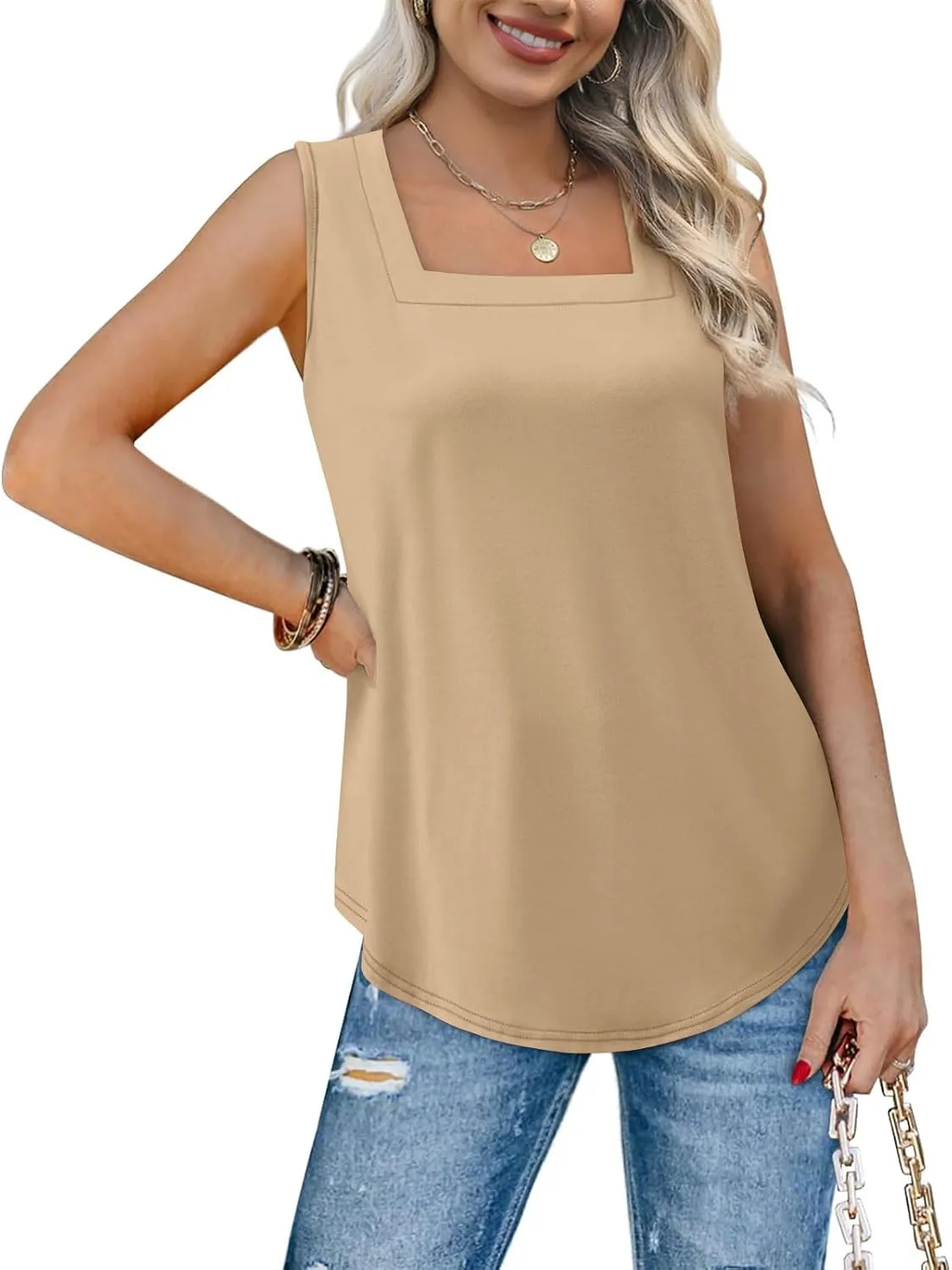 Summer Tank Tops for Women Square Neck Basic Shirts 2025 Trendding Fashion Sleeveless Tshirts Casual Solid Blouses