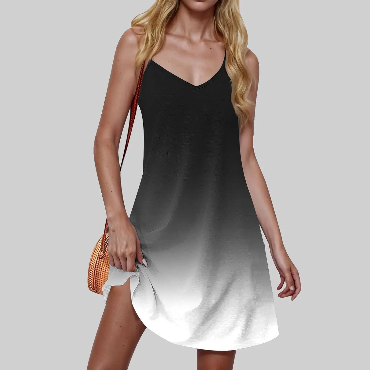 Sun Dresses for Women 2025 Vacation Spaghetti Strap V-Neck Sundress A-Line Tie Dye Sexy Summer Beach Mini Dresses