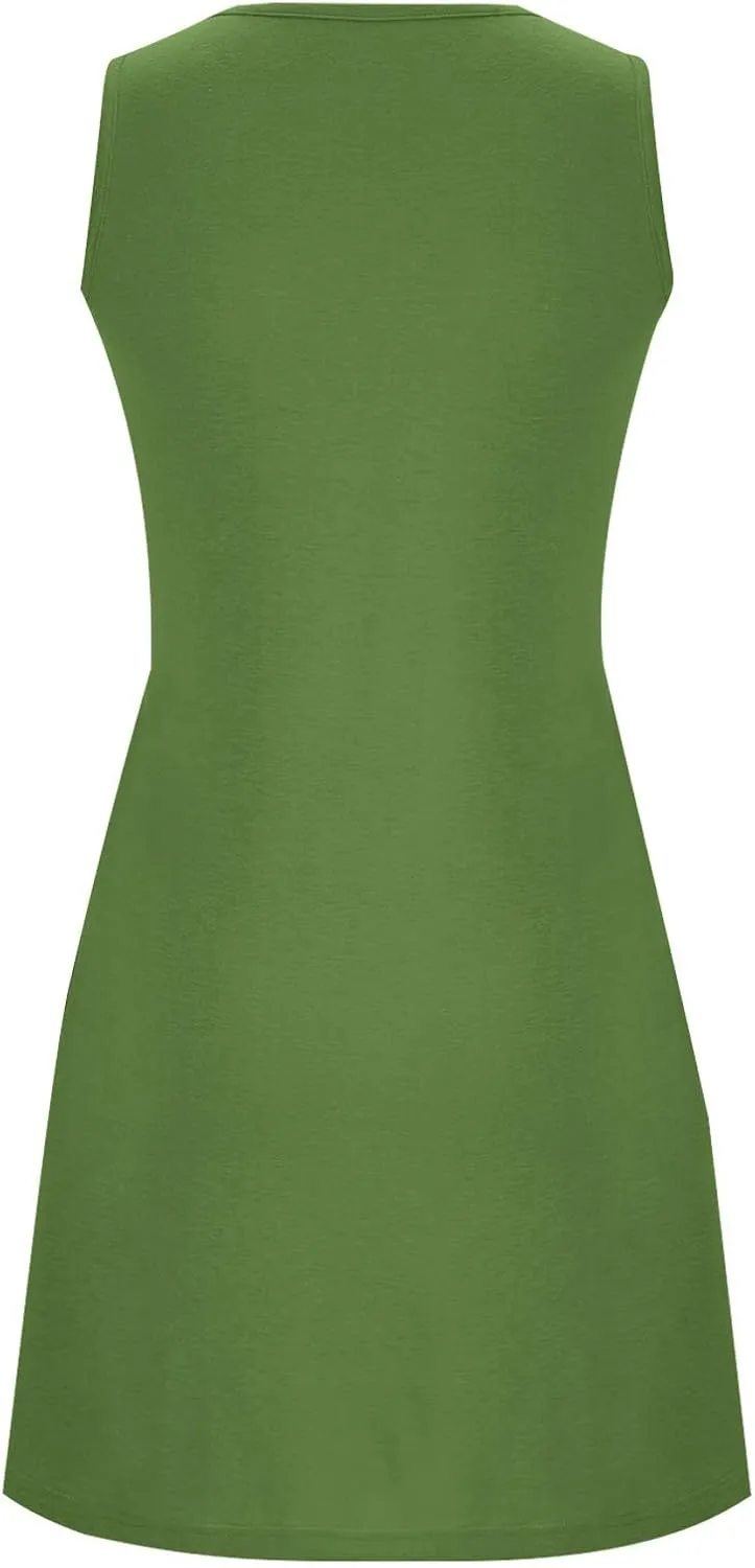 Sundresses for Women Beach Vacation Ruched Front Tank Dresses Summer Casual Sleeveless Mini Dresses with Pockets