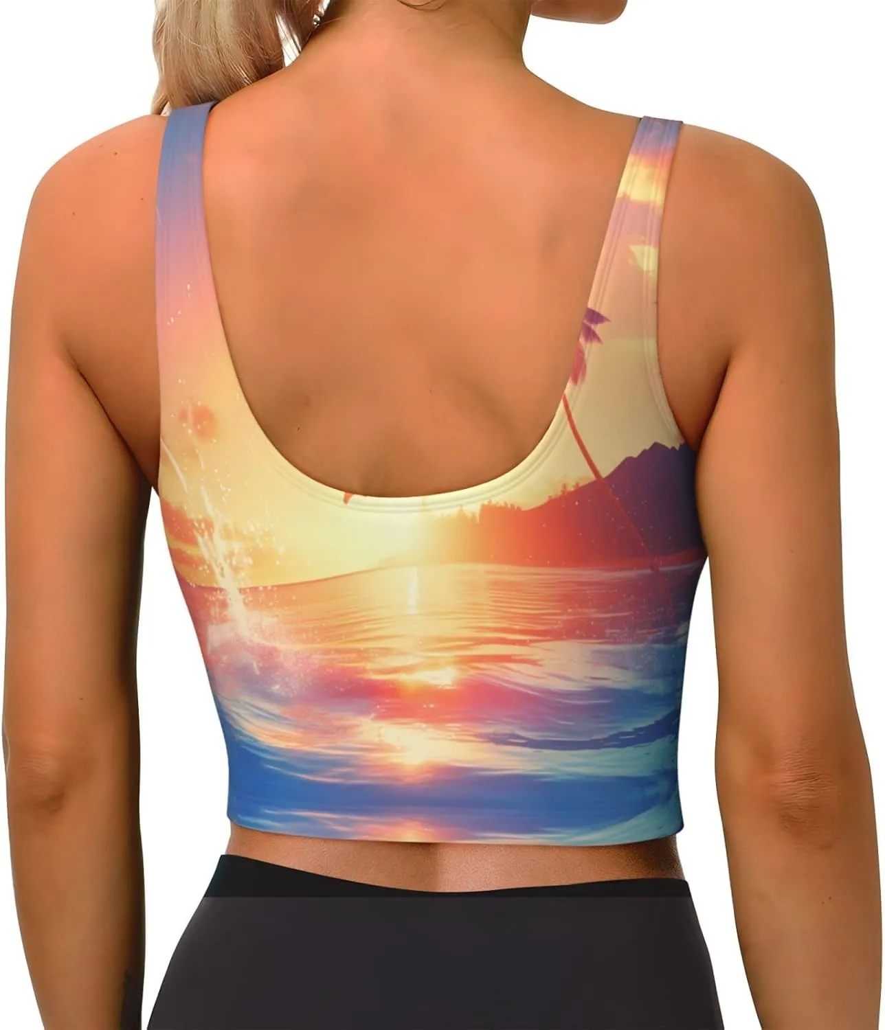 Sunset Dolphin Women's Sexy Sports Vest Sleeveless Athletic Gym T-Shirts Vest U-Shaped Back Quick Dry Top