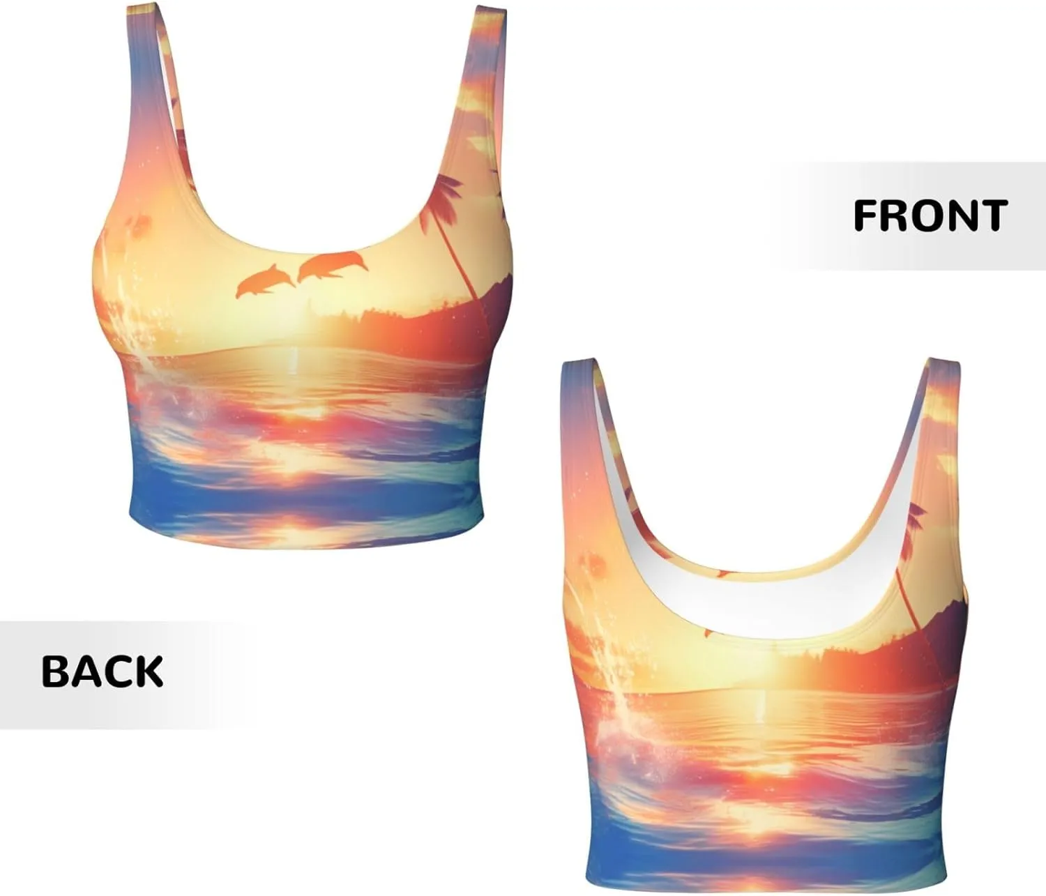 Sunset Dolphin Women's Sexy Sports Vest Sleeveless Athletic Gym T-Shirts Vest U-Shaped Back Quick Dry Top