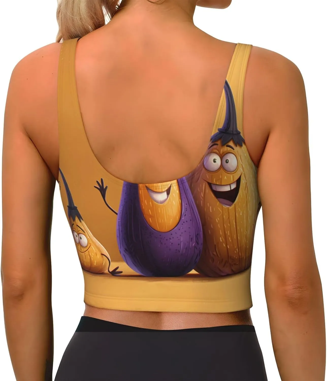 Surprised Eggplant Women's Sexy Sports Vest Sleeveless Athletic Gym T-Shirts Vest U-Shaped Back Quick Dry Top