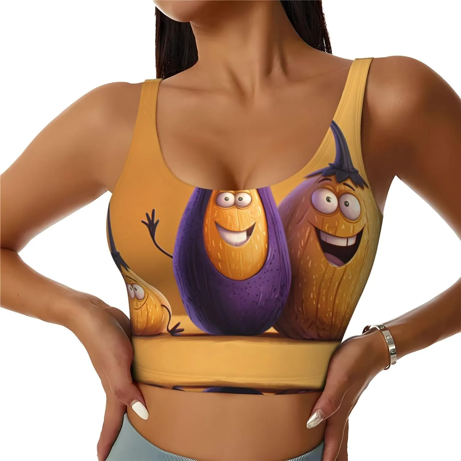 Surprised Eggplant Women's Sexy Sports Vest Sleeveless Athletic Gym T-Shirts Vest U-Shaped Back Quick Dry Top