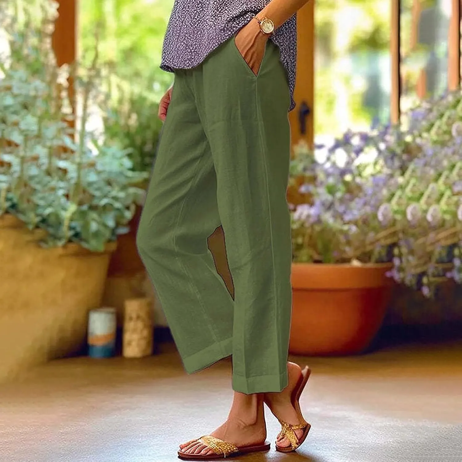 Sweat Pants for Womens Casual Cotton and Linen Long Pants Women Summer Boho Lightweight Palazzo Pants Yoga Pants