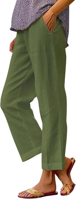 Sweat Pants for Womens Casual Cotton and Linen Long Pants Women Summer Boho Lightweight Palazzo Pants Yoga Pants