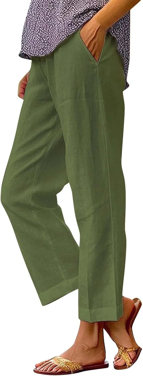 Sweat Pants for Womens Casual Cotton and Linen Long Pants Women Summer Boho Lightweight Palazzo Pants Yoga Pants