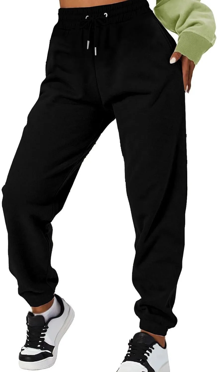 Sweatpants for Women Ladies Solid Color Drawstring Elastic Waist Casual Loose Foot Fleece Casual Athletic Workout