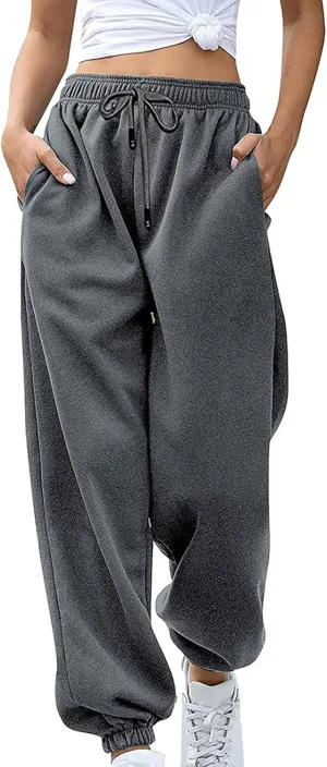 Sweatpants Woman Baggy Wide Leg High Waisted Drawstring Joggers Casual Fleece Lined Sweatpant Fall Winter Pants
