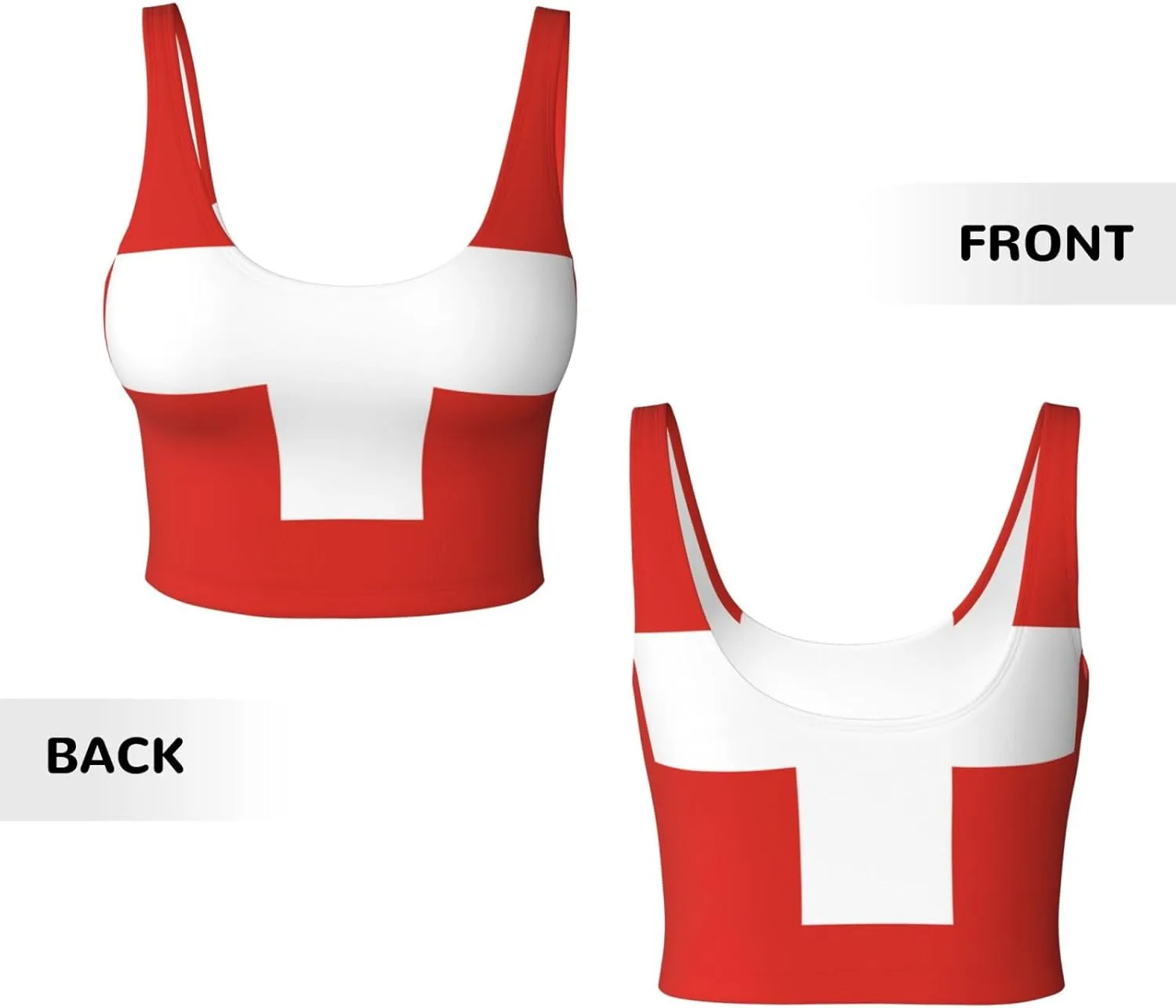 Swiss Flag Women's Sexy Sports Vest Sleeveless Athletic Gym T-Shirts Vest U-Shaped Back Quick Dry Top