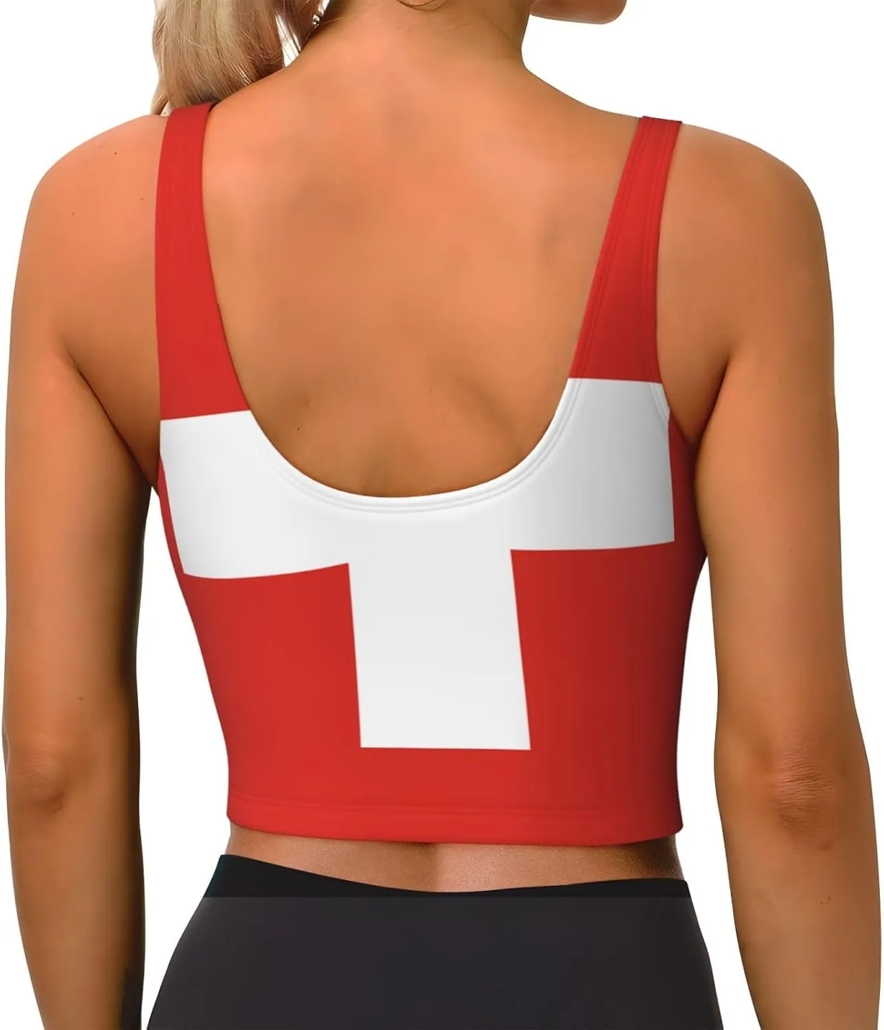 Swiss Flag Women's Sexy Sports Vest Sleeveless Athletic Gym T-Shirts Vest U-Shaped Back Quick Dry Top
