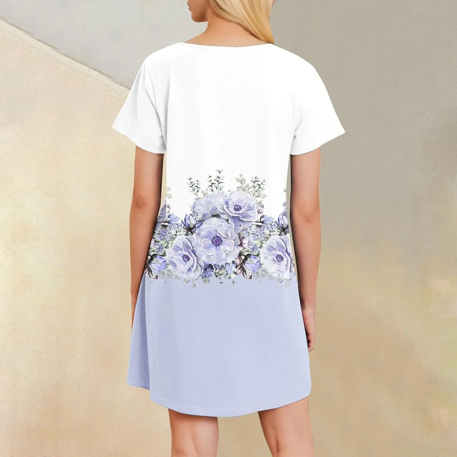 T Shirt Dresses for Women 2025 Casual Summer V Neck Short Sleeve Floral Beach Boho Tank Flowy Mini Sundress Casual, S-3Xl