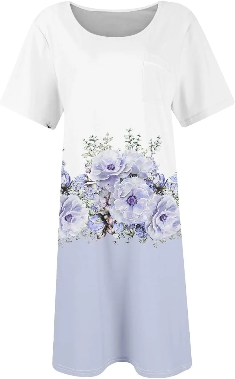 T Shirt Dresses for Women 2025 Casual Summer V Neck Short Sleeve Floral Beach Boho Tank Flowy Mini Sundress Casual, S-3Xl