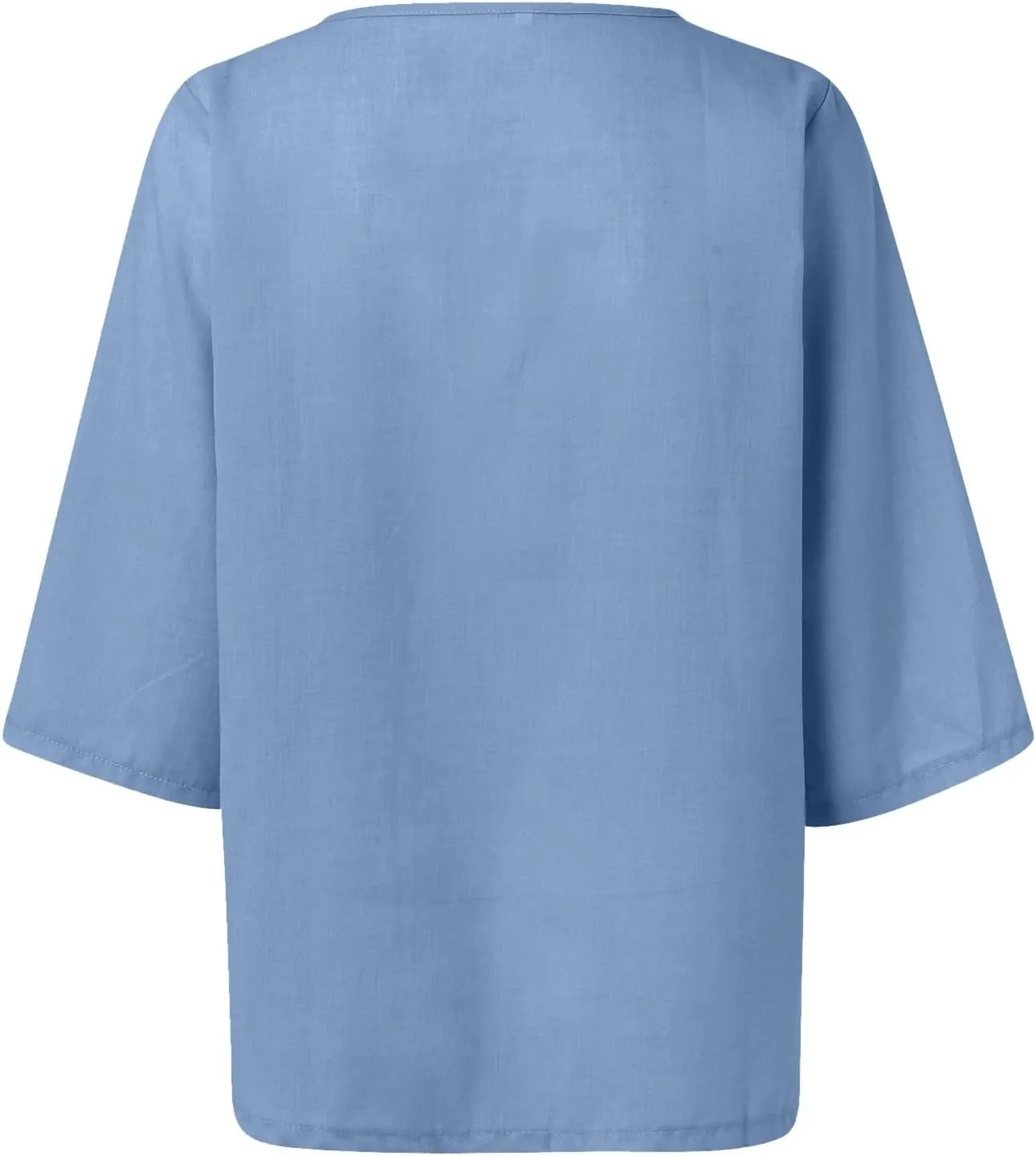 T Shirts for Women V Neck Three Quarter Sleeve Linen Solid Color Loose Fit Summer Casual Blouse Trendy Tops