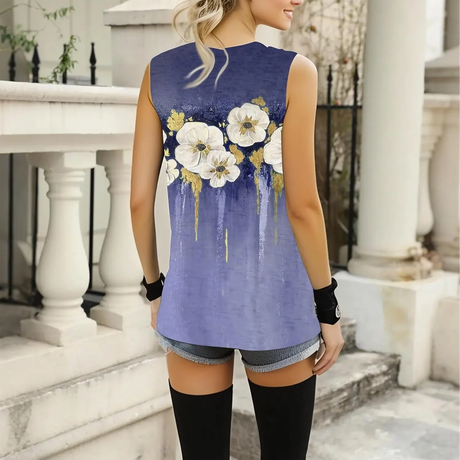 Tank Top for Women 2025 Sleeveless V Neck Summer Causal Loose Fit Tops Basic Flowy Dressy Cute Long Shirts Outfits
