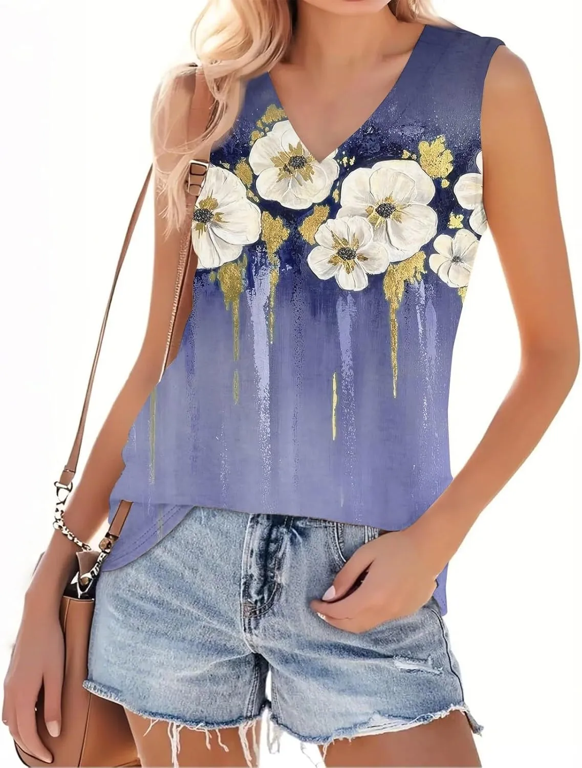 Tank Top for Women 2025 Sleeveless V Neck Summer Causal Loose Fit Tops Basic Flowy Dressy Cute Long Shirts Outfits