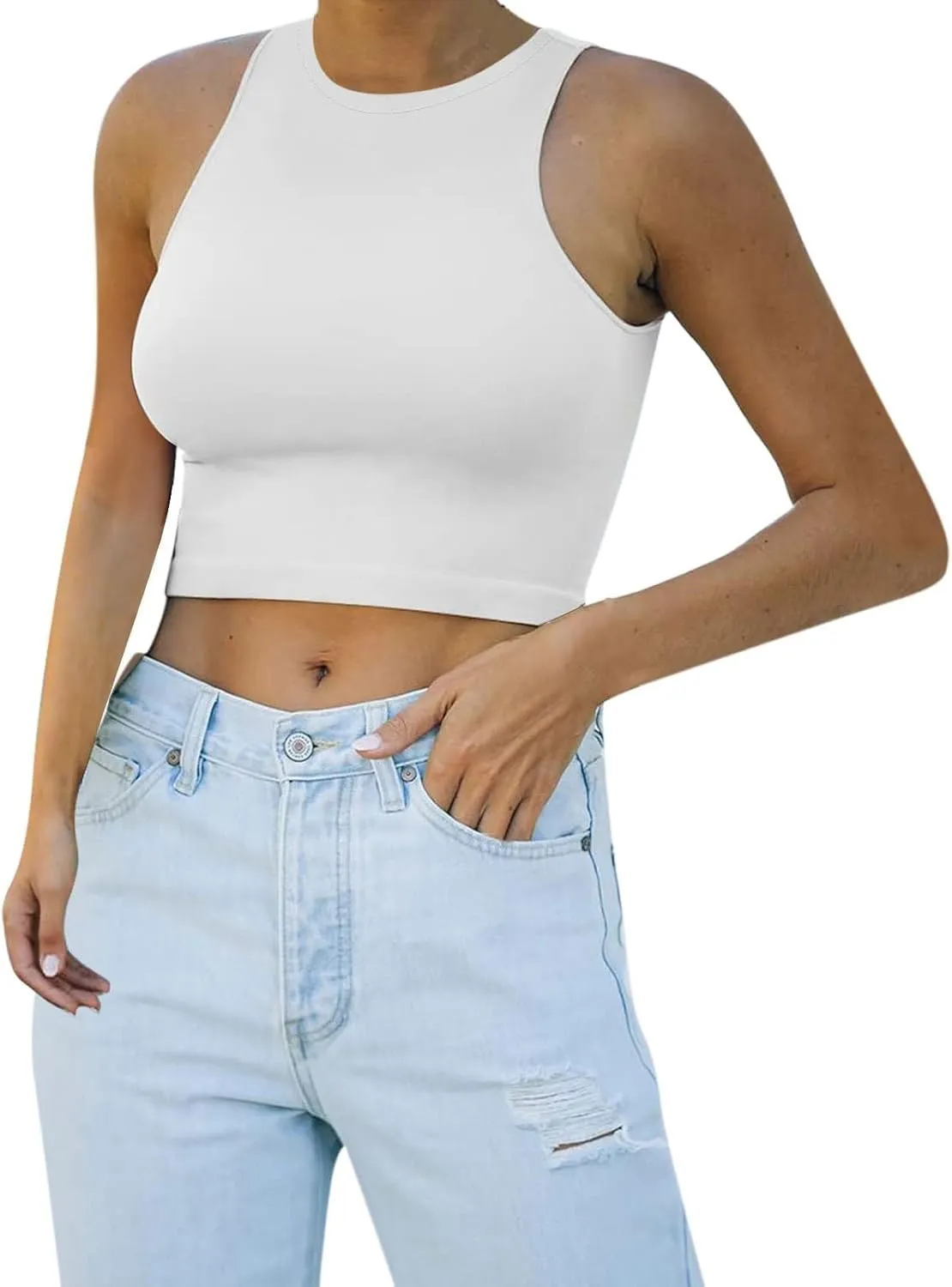 Tank Top for Women Double Lined Crop Tank Tops Casual Basic Shirts Sleeveless Workout Tops Cute Summer Clothes Teen Girls