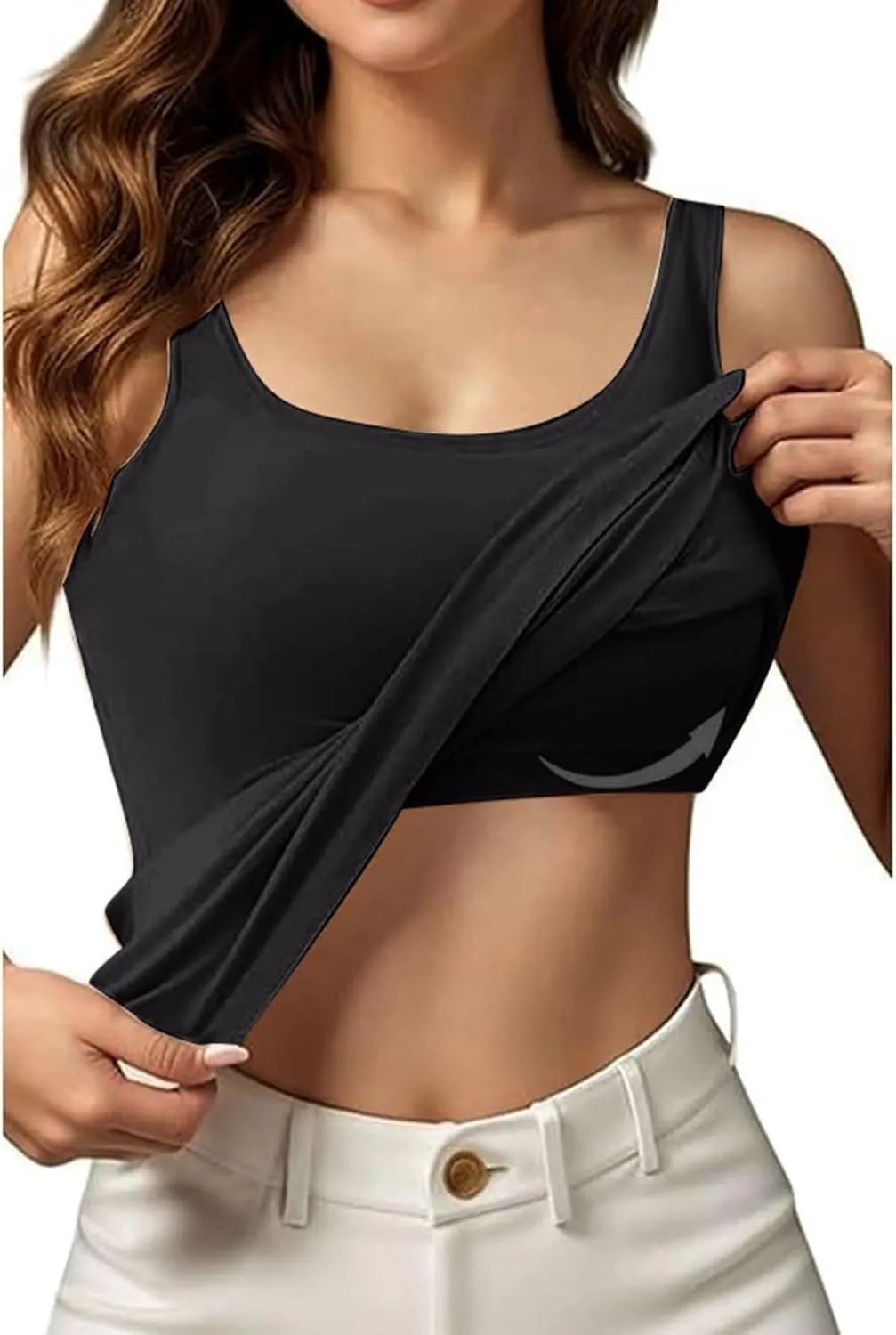 Tank Top for Women with Built in Bra Adjustable Strap Camisole Basic Cotton Cami Shirts