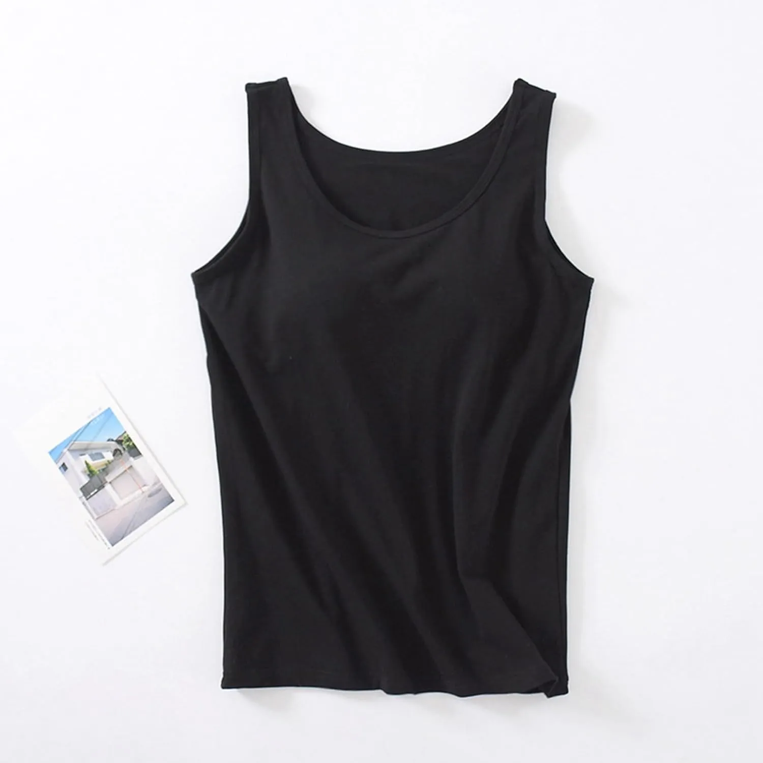 Tank Top for Women with Built in Bra Adjustable Strap Camisole Basic Cotton Cami Shirts